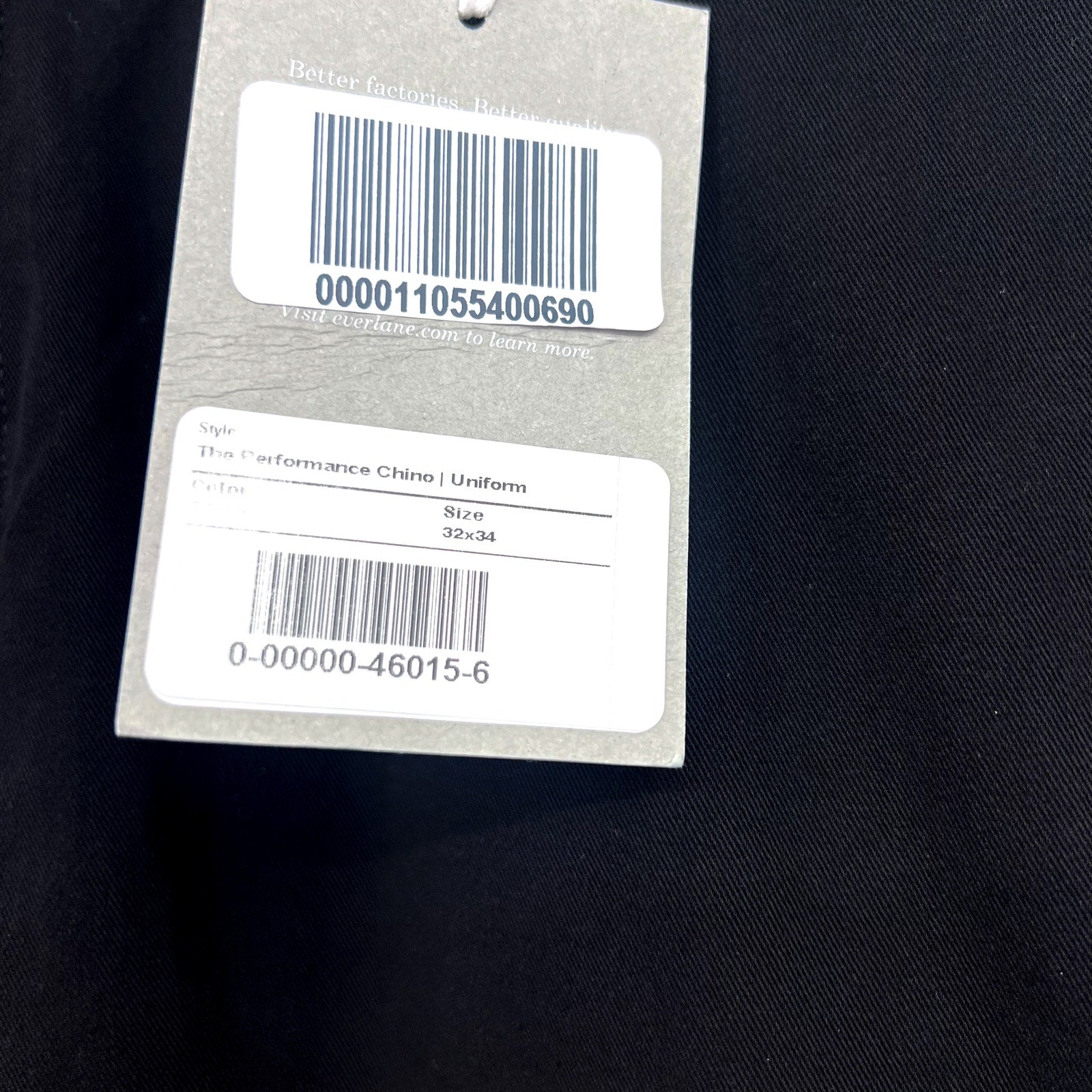 EVERLANE Uniform Mens Performance Chino Pants 32x34 Black Athletic Fit NWT