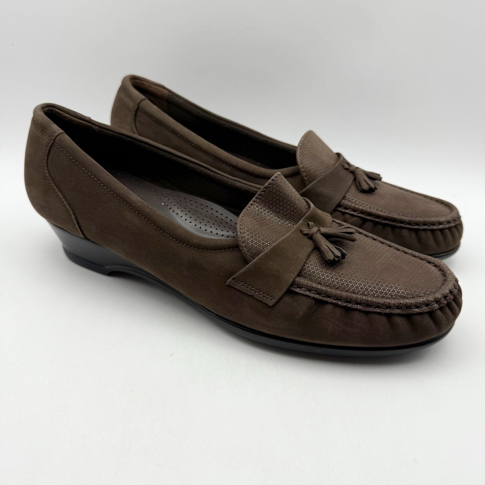 SAS Womens Taylor Wedge Loafers Size 12 M EU 42.5 Brown Leather NIB