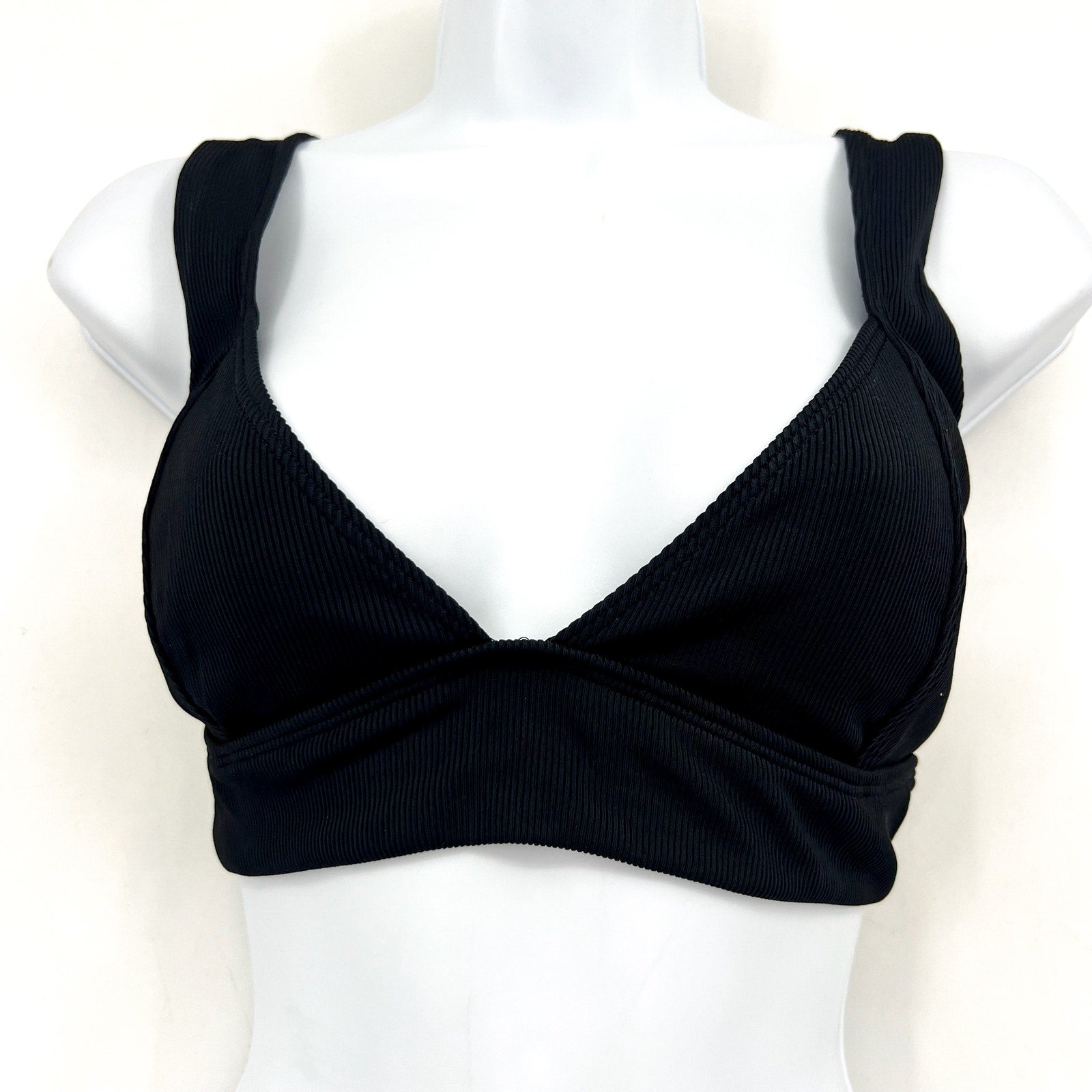 L*SPACE Women's Hailey Rib Bikini Top Medium Black Sweetheart Neck NWT