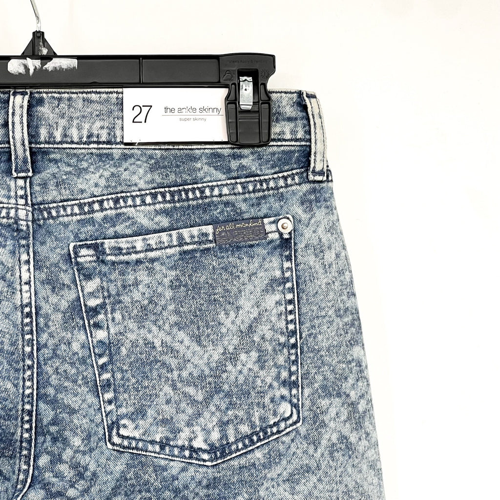 7 FOR ALL MANKIND Ankle Super Skinny Jeans Size 27 US 4 Blue Snake Acid Wash NWT