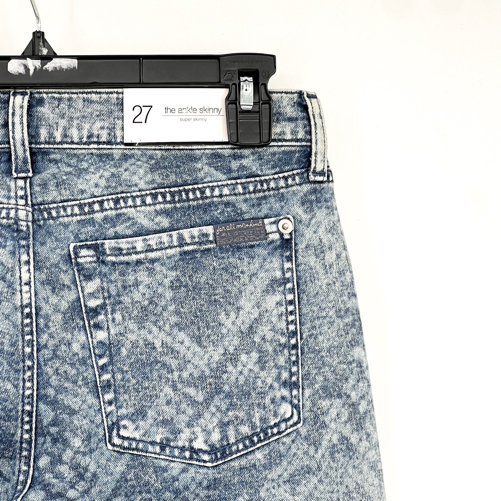 7 FOR ALL MANKIND Ankle Super Skinny Jeans Size 27 US 4 Blue Snake Acid Wash NWT