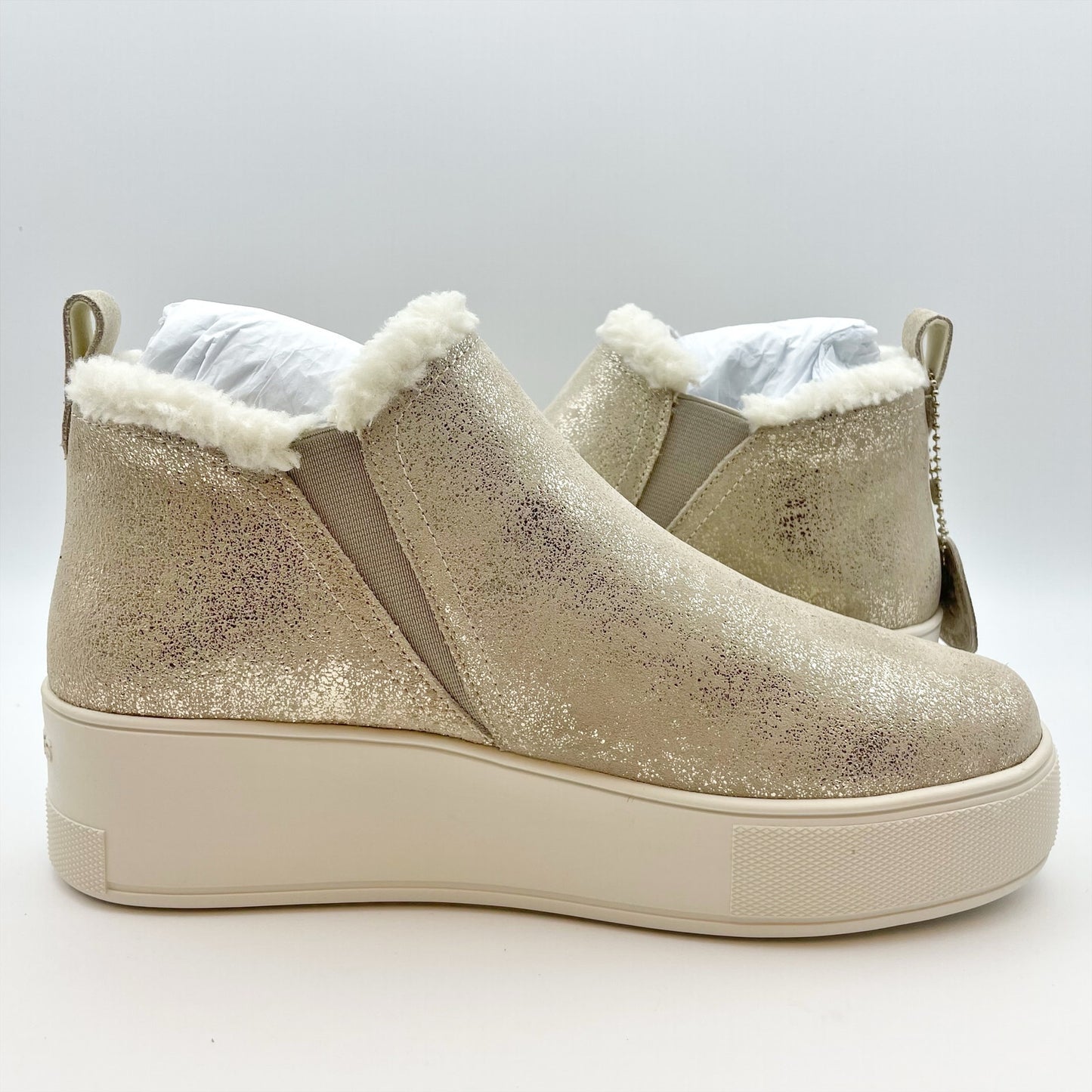 J/Slides Women's Magic Pull On Platform Sneaker Size 7.5 Gold Metallic WP NIB