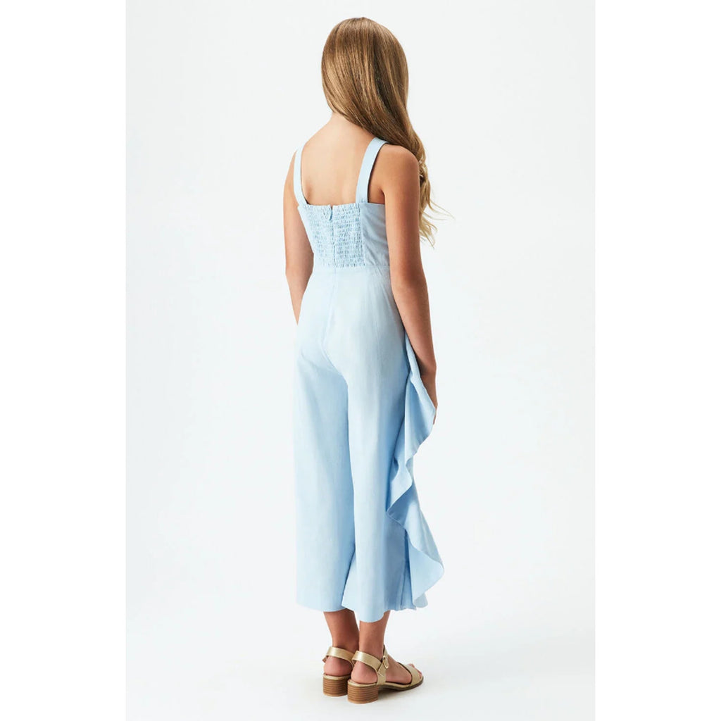 BARDOT Girl's Nelly Ruffle Jumpsuit Size 8 Medium Sky Blue Square Neck NWT