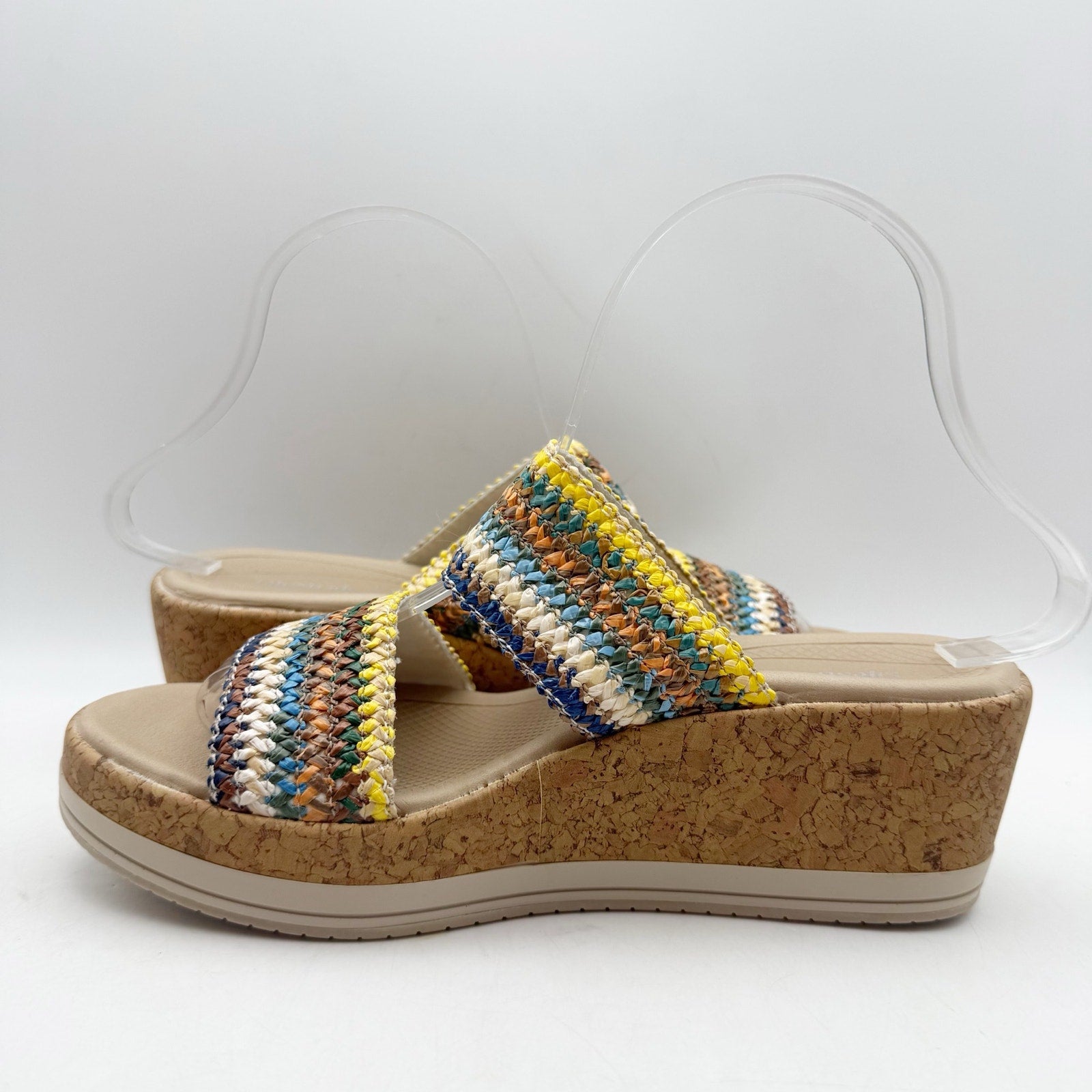 LifeStride Womens Resort Wedge Sandals US 6.5 M Multicolor Raffia Slip On NWOB