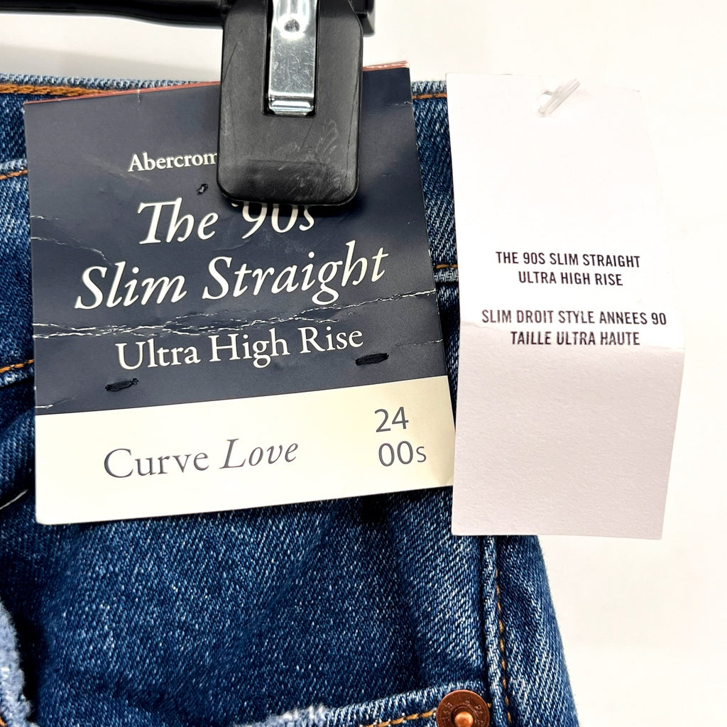 ABERCROMBIE & FITCH Womens 90s Slim Straight Jeans SIZE 24 US 00 Dark Marble NWT
