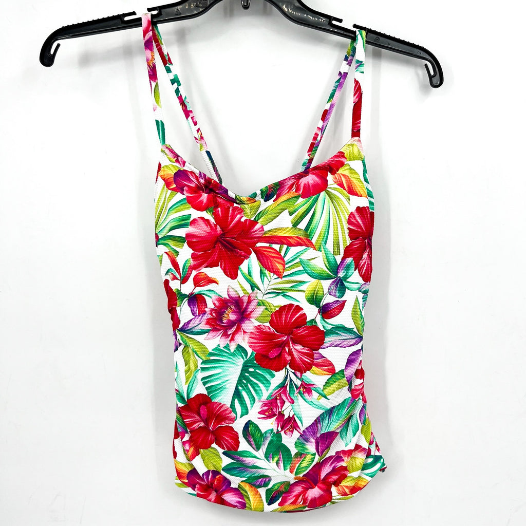 TOMMY BAHAMA Fiesta Reversible Tankini Top Medium White Pink Island Cays NWT