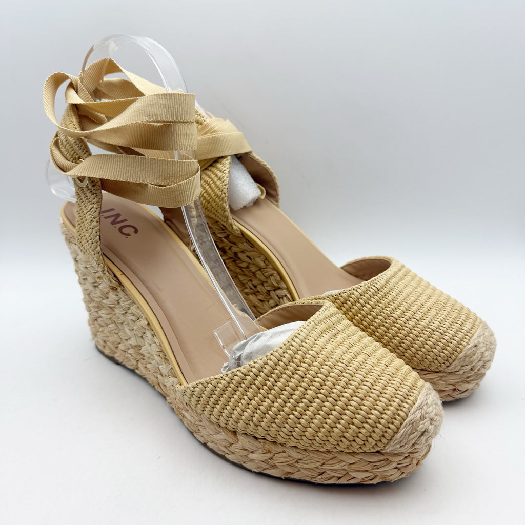 International Concepts Women Maisie Lace-Up Espadrille Wedge Sandal 12 Beige NIB
