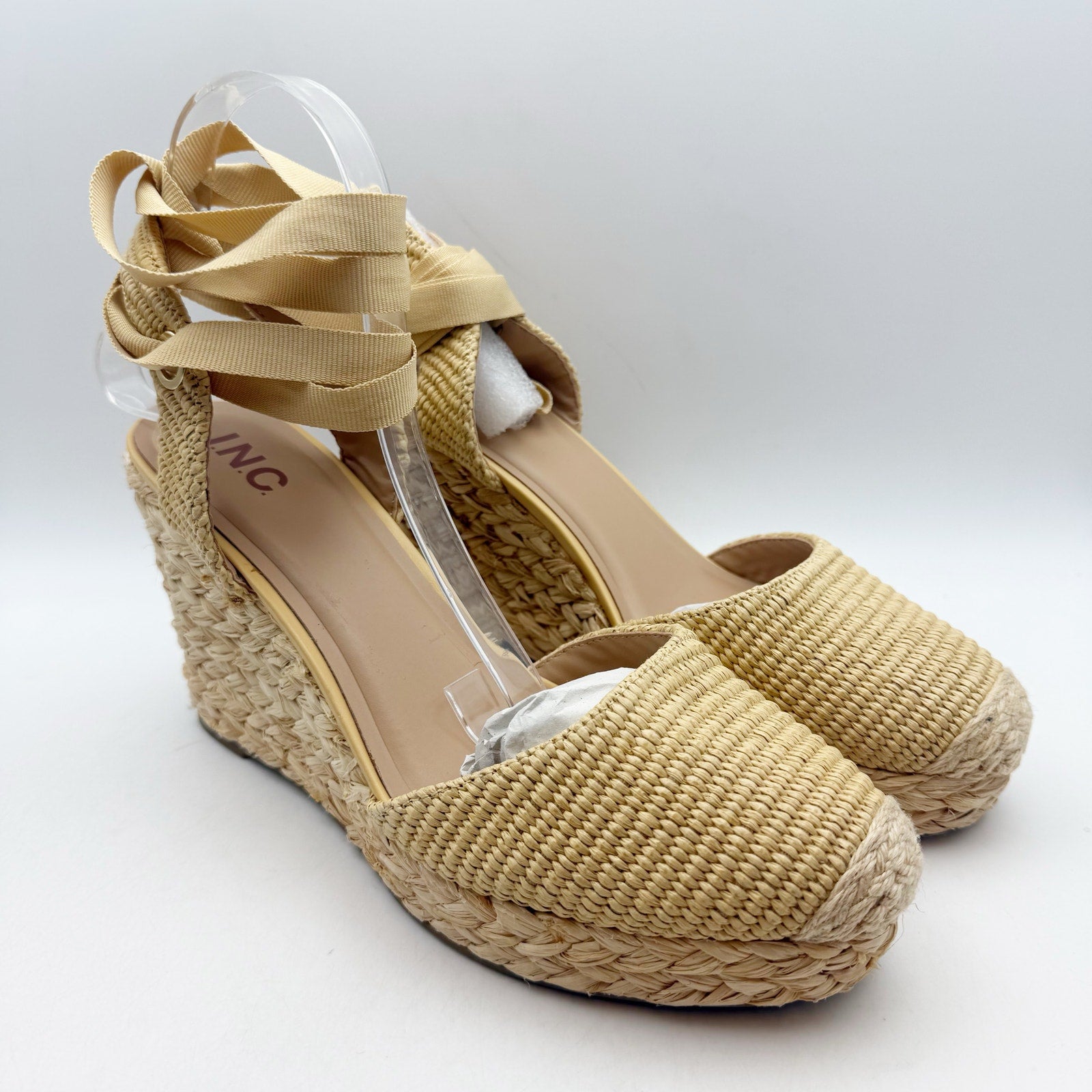 International Concepts Women Maisie Lace-Up Espadrille Wedge Sandal 12 Beige NIB