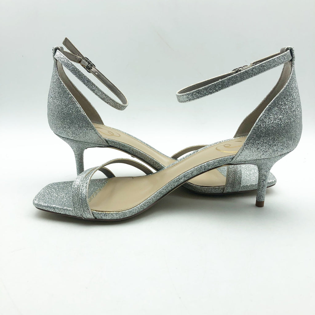 SAM EDELMAN Womens Peonie Kitten Heel Sandal 7.5 M Silver Glitter Strappy NIB