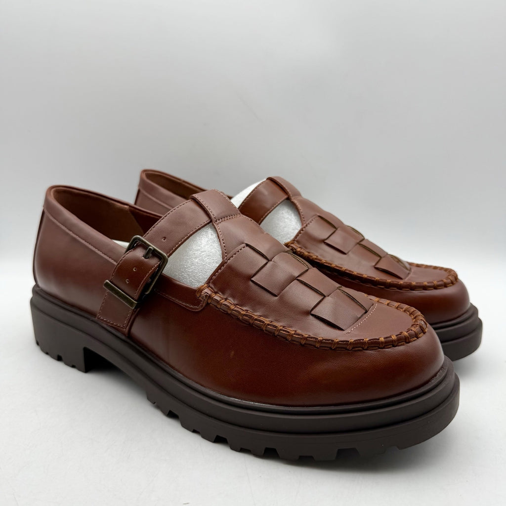 Bella Vita Womens Makell Lug Loafers US 11 WW Dark Tan Mary Jane NIB