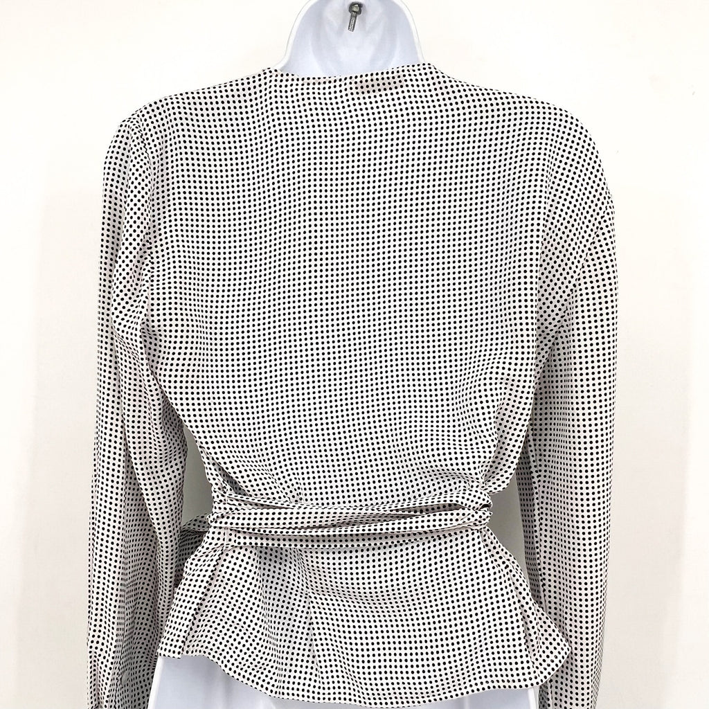 EQUIPMENT Women's Cenna Wrap Blouse Medium White Black Polka Dot Silk NWT