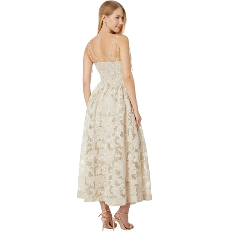 EN SAISON Women's Jenna Midi Dress Small Natural Beige Organza Floral NWOT