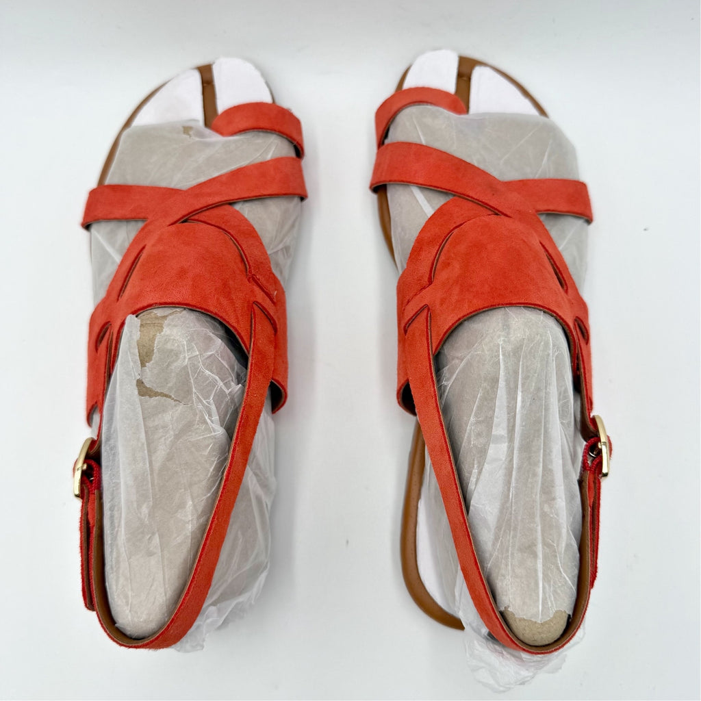 Franco Sarto Womens Gia Flat Sandals Size 7.5 M Orange Red Coral Suede NWOB