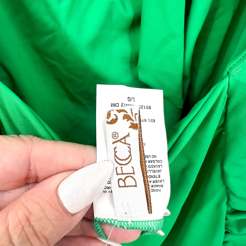 BECCA Color Code Paula One Piece Swimsuit Large Emerald Rouched Square Neck NWT