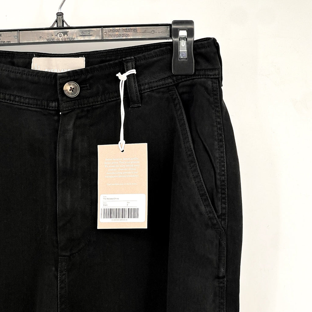 EVERLANE Women's The Relaxed Chino Pants Size 2 Black Buttersoft Barrel Fit NWT