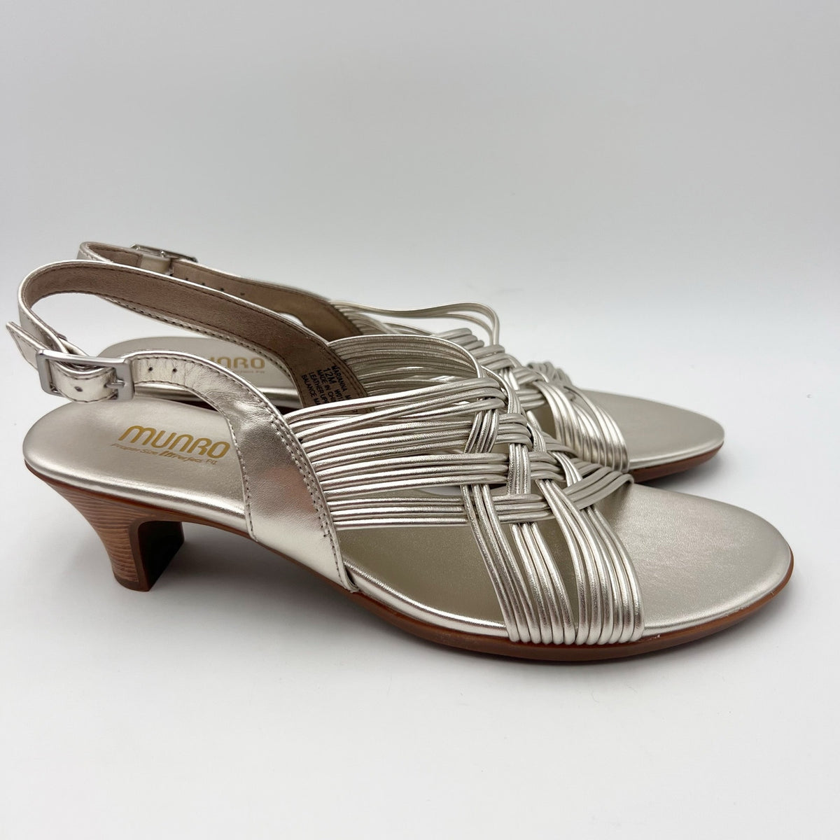 Munro Womens Marianna Heeled Sandals Size 12 M Silver Leather NWOB