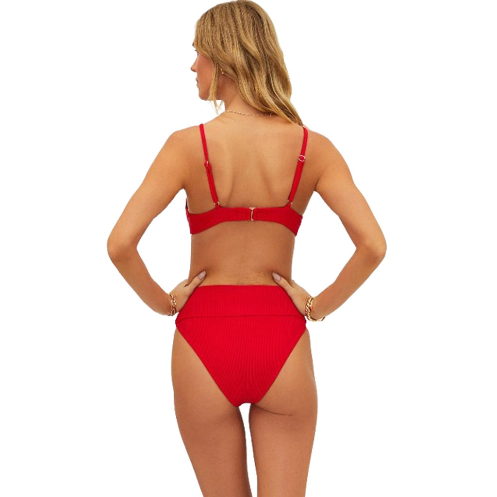 BEACH RIOT Women's Highway Bikini Bottom Medium Red Ribbed Knit NWT