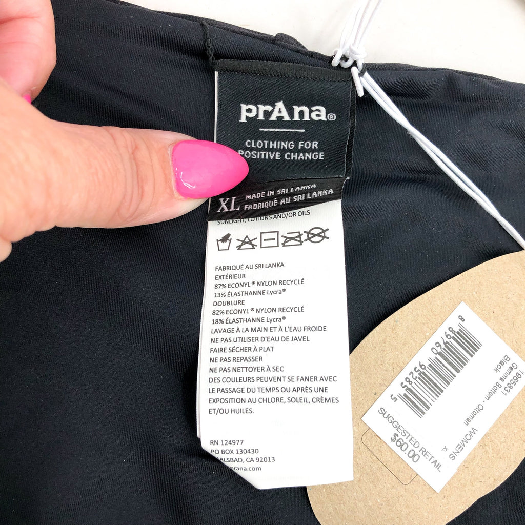 PRANA Women's Gemma Bikini Bottom XL Black Ottoman Ribbed Low Rise NWT