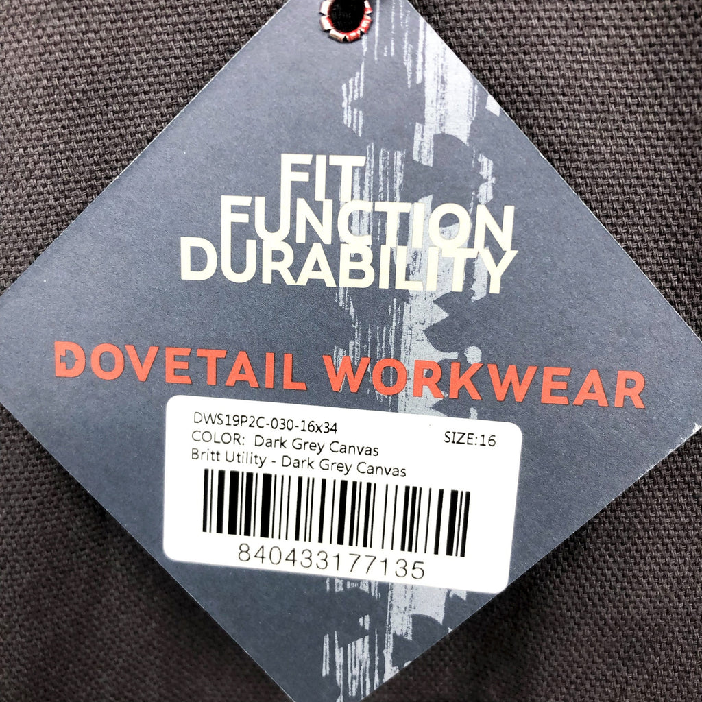 DOVETAIL WORKWEAR Women's Britt Utility Pants Size 16/34 Dark Grey Canvas NWT