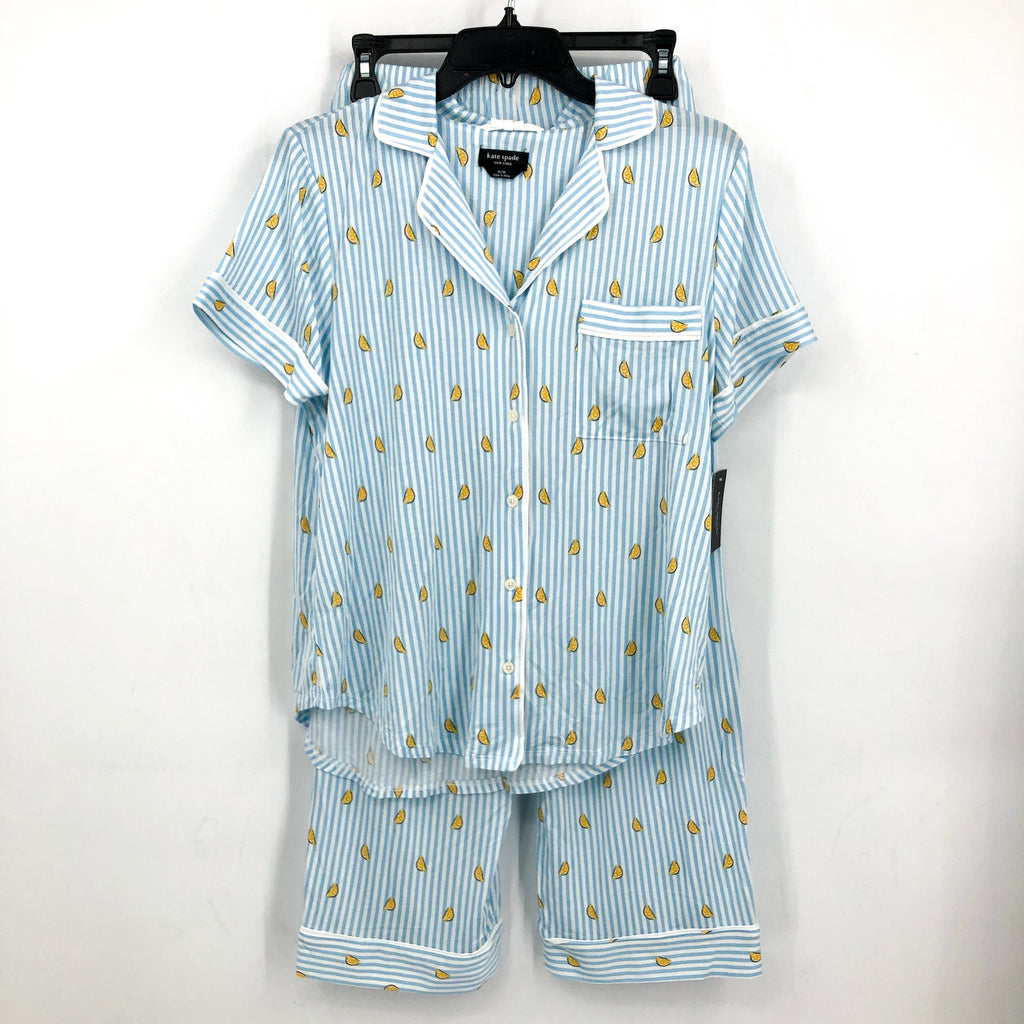 KATE SPADE Women's Citrus Striped Cropped 2-Piece Pajama Set Medium Blue NWT