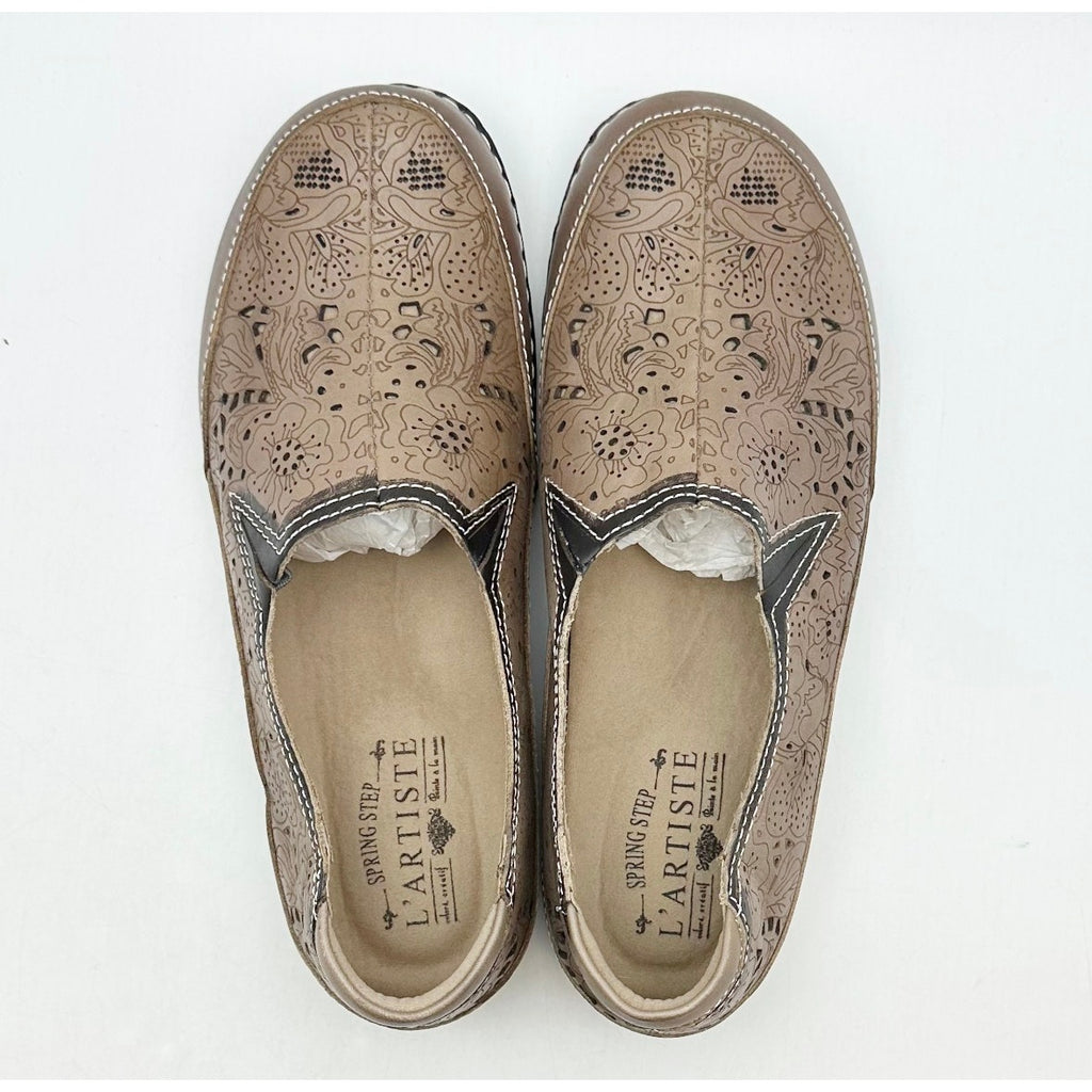 L'ARTISTE Women's Libora Loafers EU 38 US 8 Brown Leather Perforated NWOB