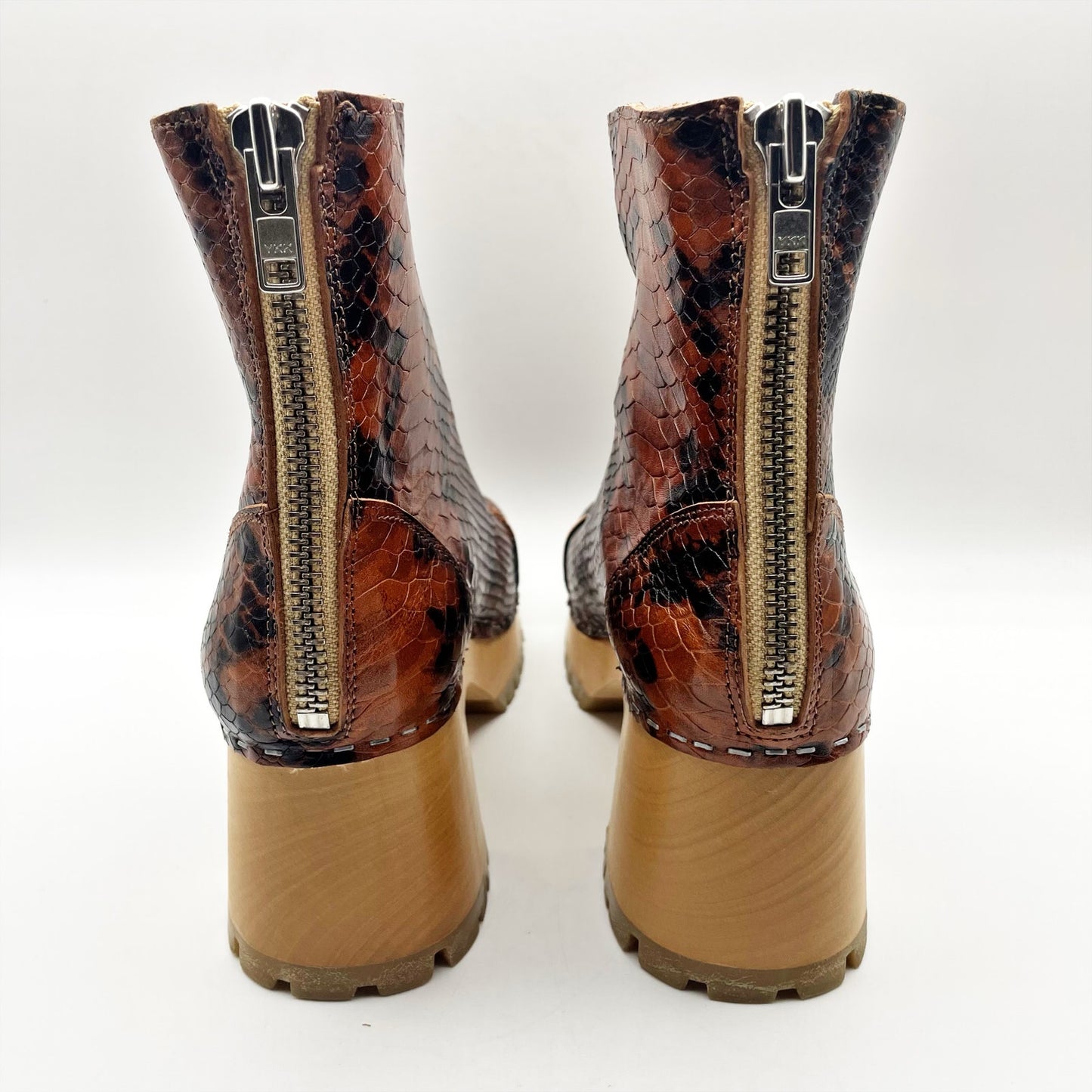 Swedish Hasbeens Womens Stitchy Ankle Boots EU 40 US 10 Brown Black Leather NWOB