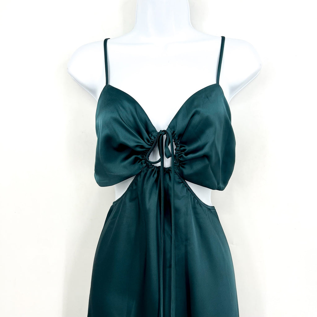 SHOW ME YOUR MUMU Women Codie Cut Out Dress Large Jade Luxe Satin Sleeveless NWT