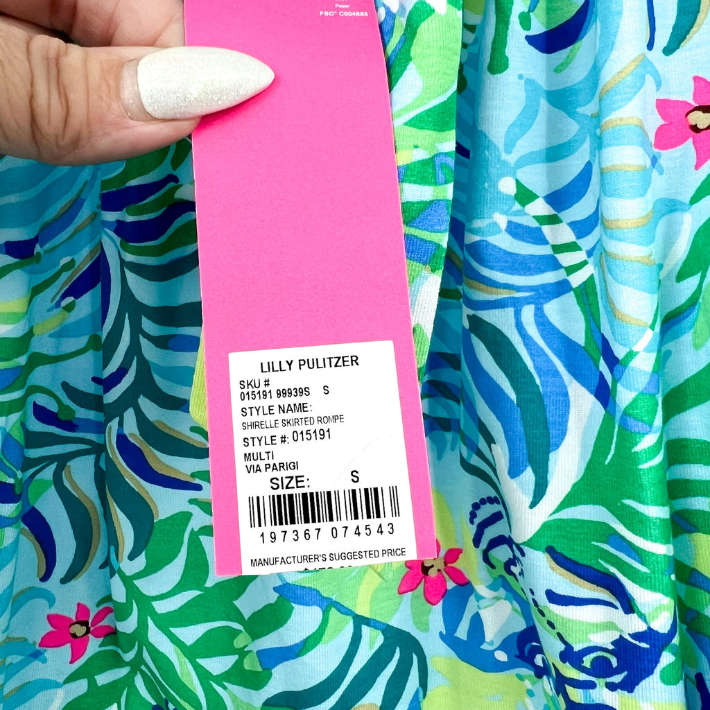 LILLY PULITZER Womens Shirelle Skirted Romper Small Green Blue Via Parigi NWT