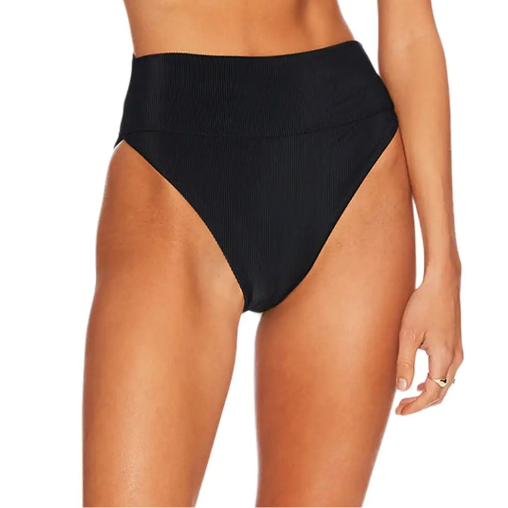 BEACH RIOT Women's Highway Bikini Bottoms Large Black Ribbed High Waist NWT