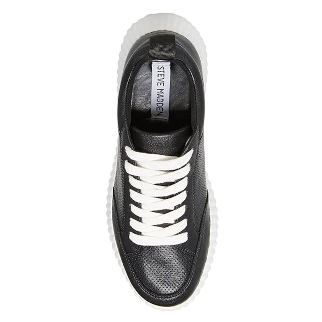 Steve Madden Womens Shock Casual Sneaker US 7.5 M Black Leather Lace-Up NIB