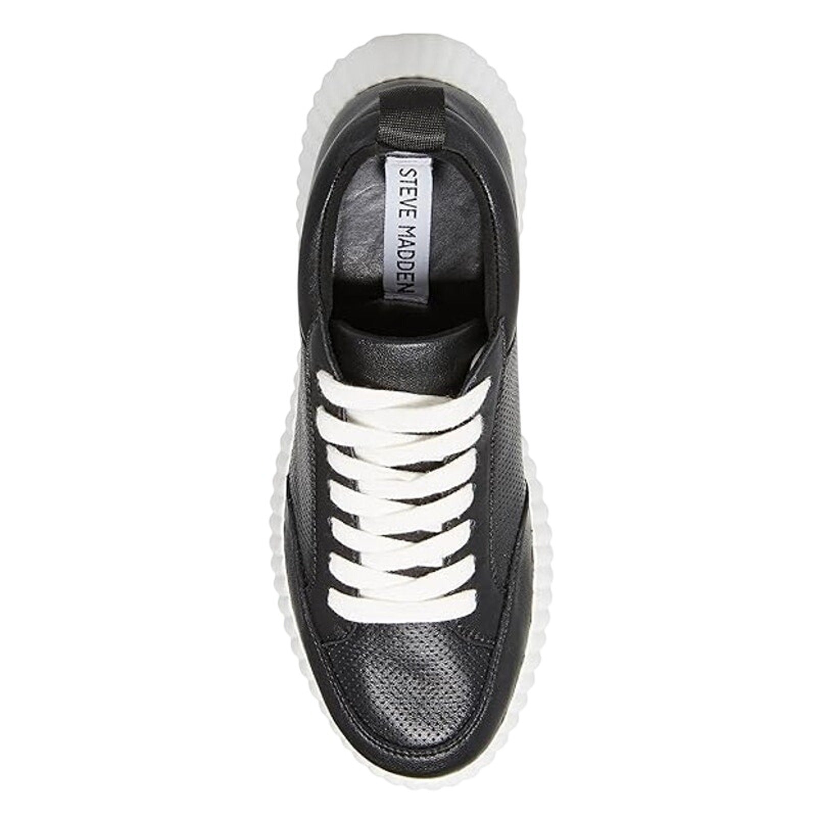 Steve Madden Womens Shock Casual Sneaker US 7.5 M Black Leather Lace-Up NIB