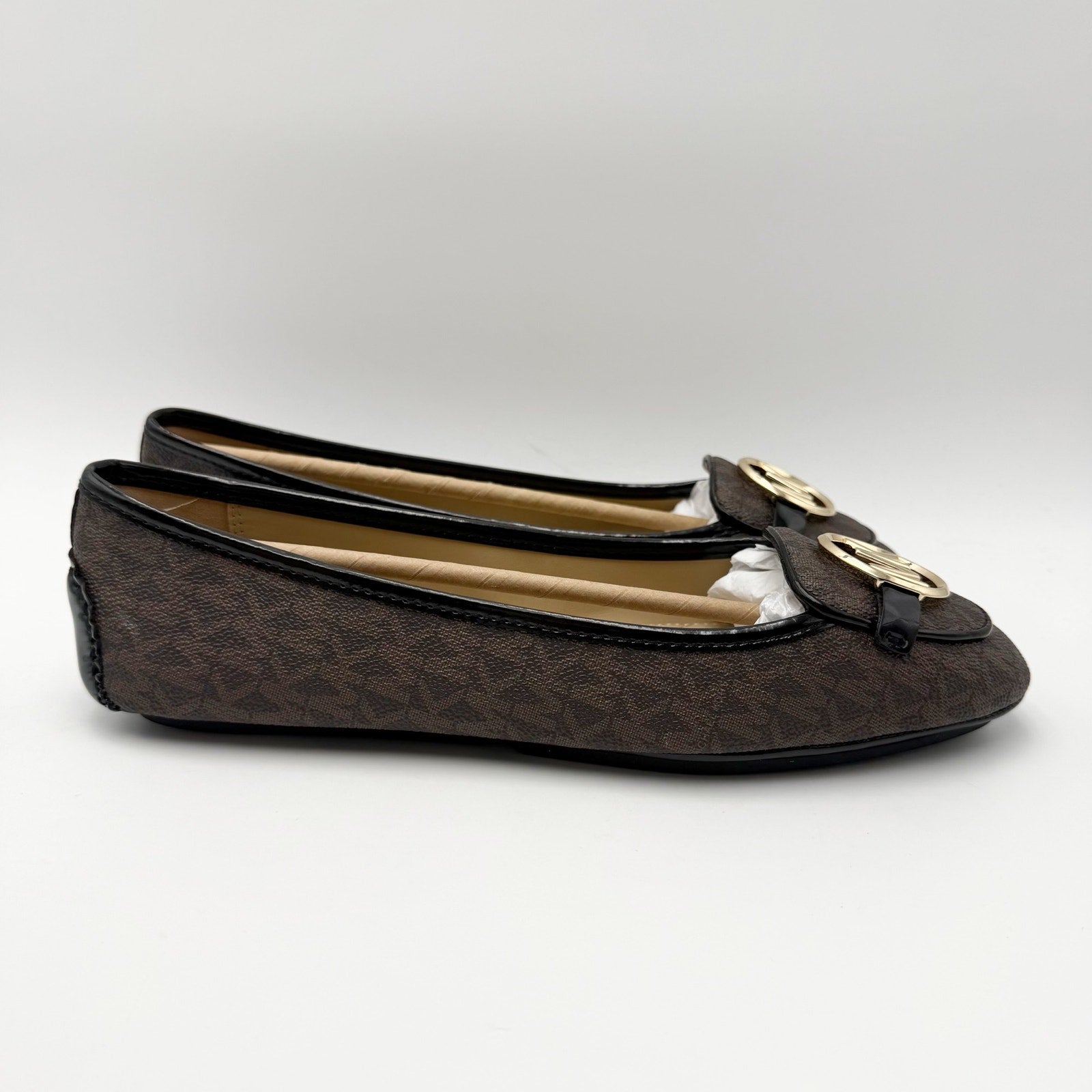 Michael Kors Womens Lillie Moc Flats US 9.5 Brown MK Logo NIB