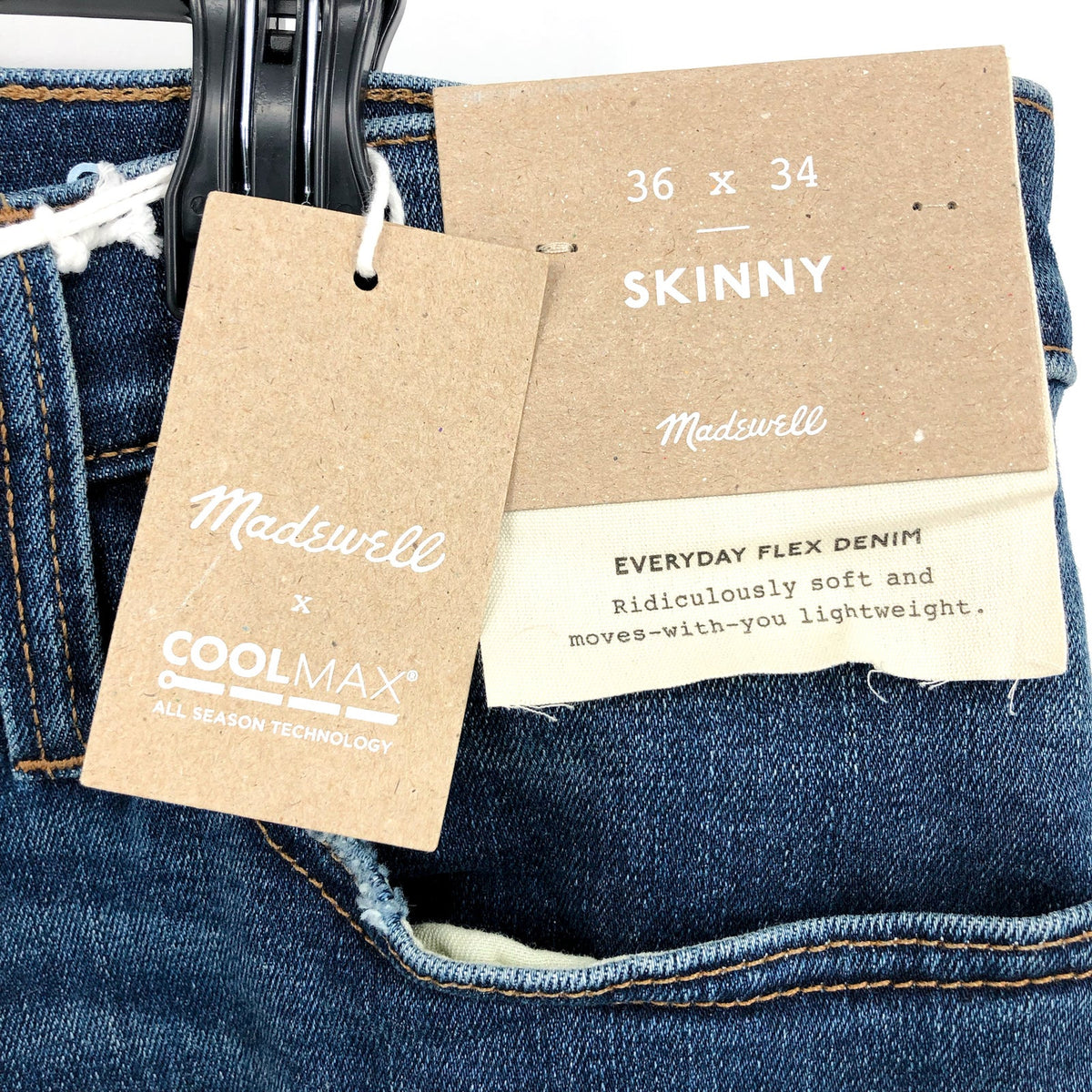 MADEWELL Men's Skinny Jeans 36x34 Blue Leeward Wash COOLMAX Denim MA262 NWT