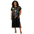 JOHNNY WAS Women's Sheri Relaxed Knit Dress 1X Black Embroidered Floral NWT