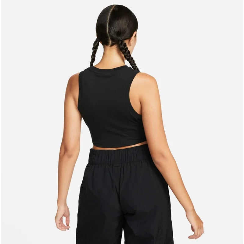 NIKE Sportswear Chill Knit Tight Cropped Mini-Rib Tank Top Large Black NWT