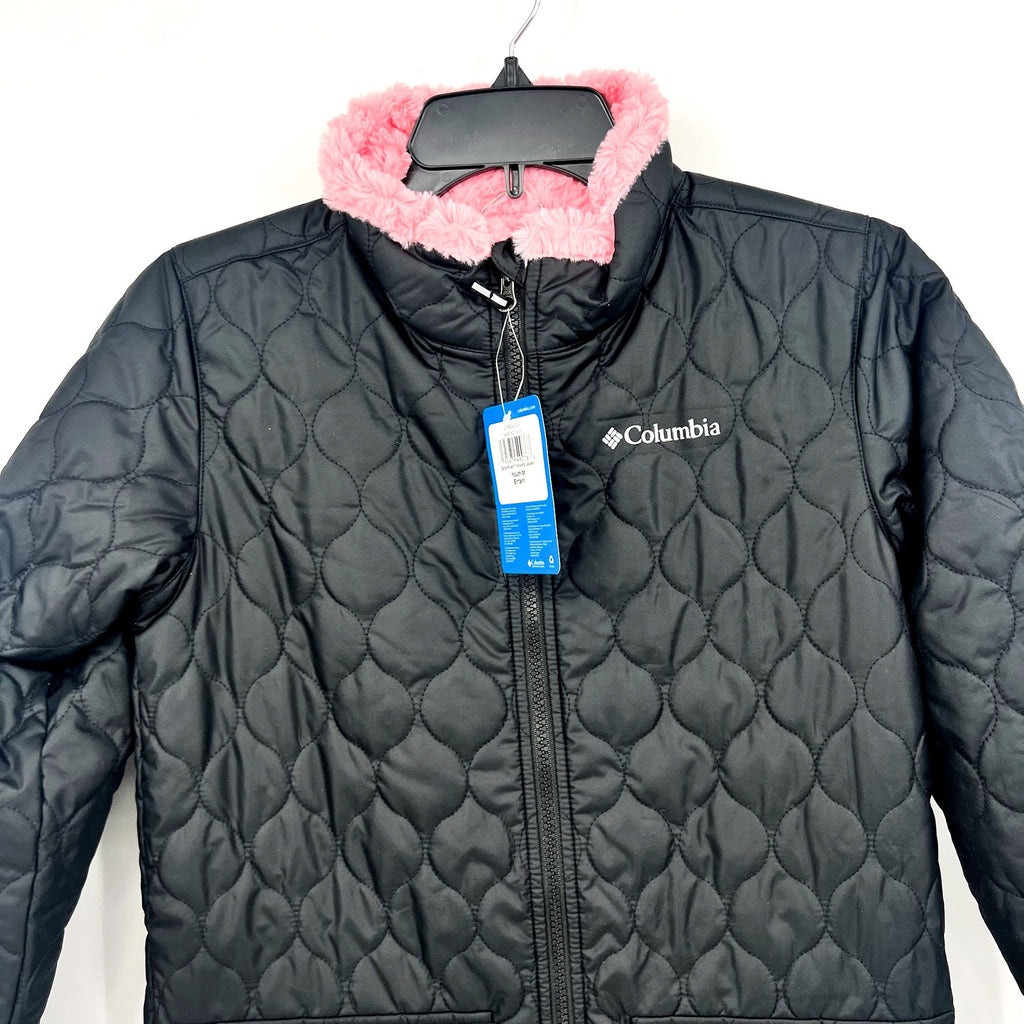 COLUMBIA Girl's Bella Plush Sherpa Quilted Jacket Medium 10-12 Black Pink NWT