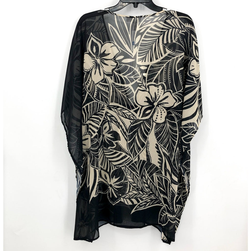 BLEU ROD BEATTIE Womens Ciao Bella Tunic Cover Up Large Black Floral Chiffon NWT