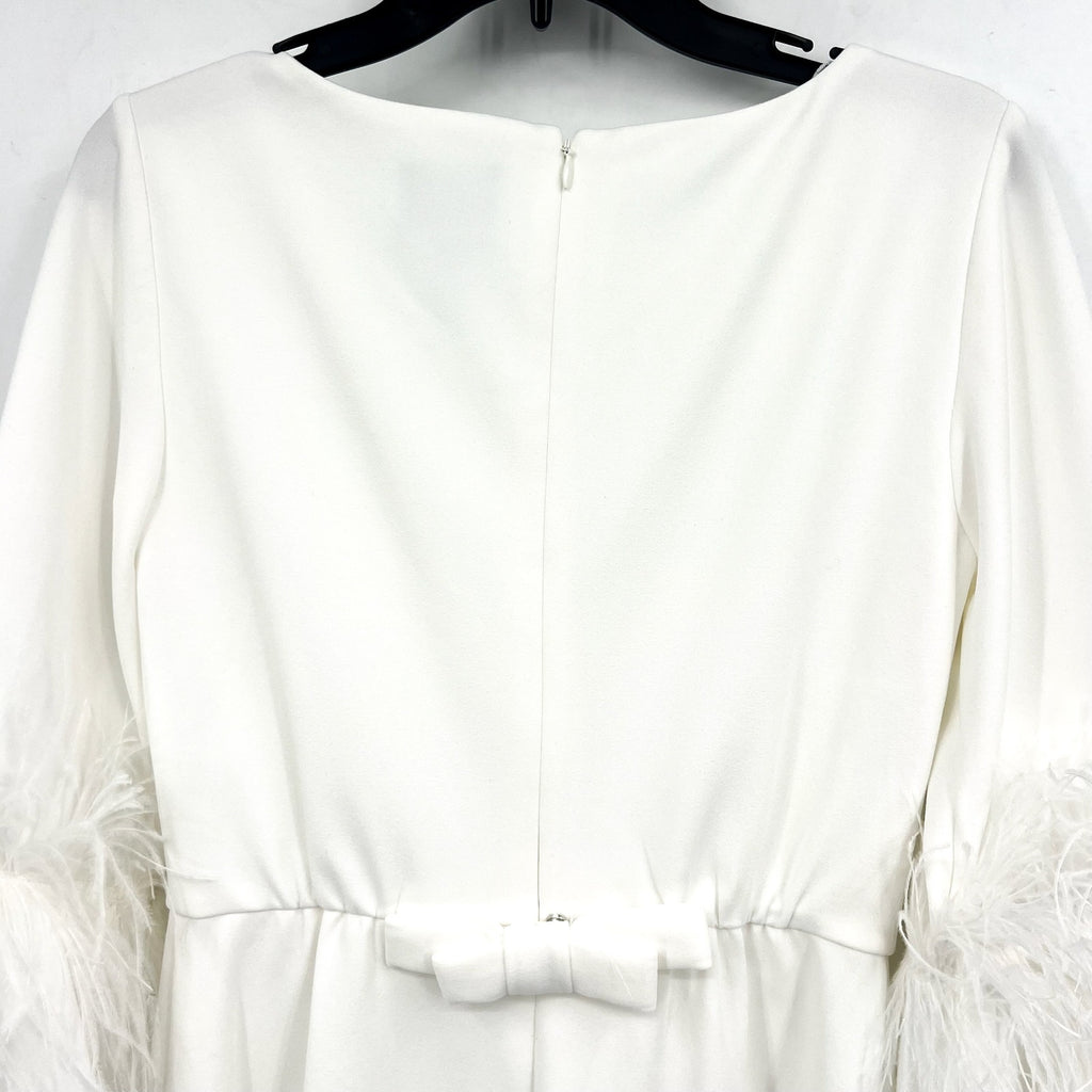 ADRIANNA PAPELL Women's Stretch Crepe Feather Dress Size 4 Ivory Boatneck NWT