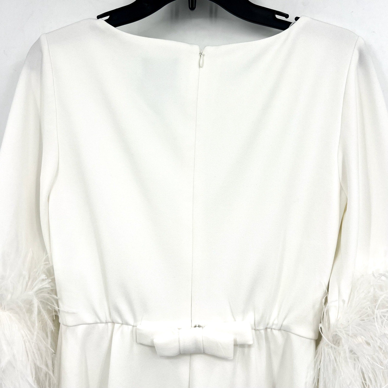 ADRIANNA PAPELL Women's Stretch Crepe Feather Dress Size 4 Ivory Boatneck NWT