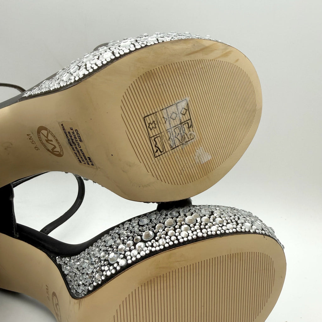 Michael Kors Women Laci Platform Heel Sandal 9.5 Black Leather Embellished NWOB