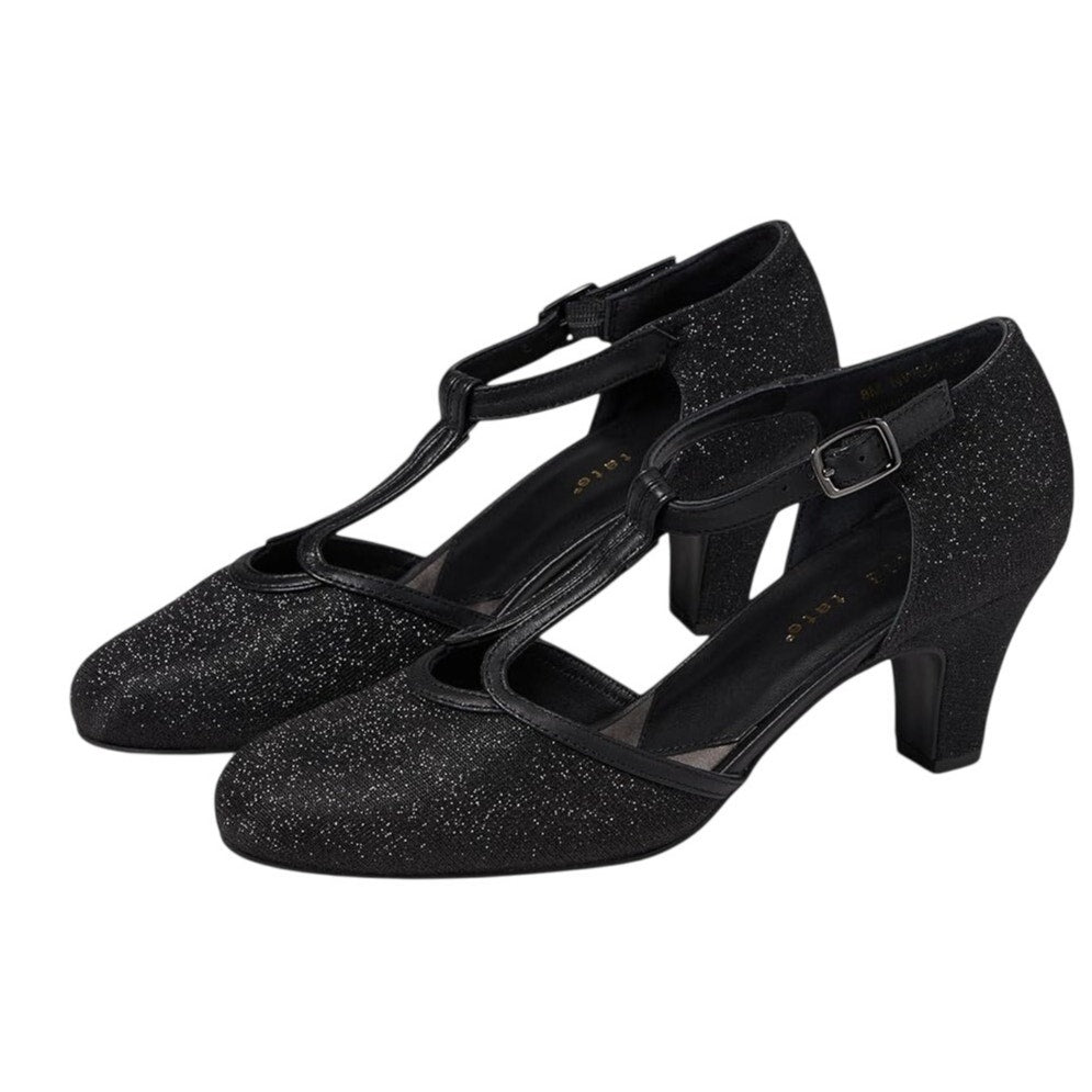David Tate Womens Fantastic Heels 10 NARROW Black Glitter Fabric T-Strap NIB