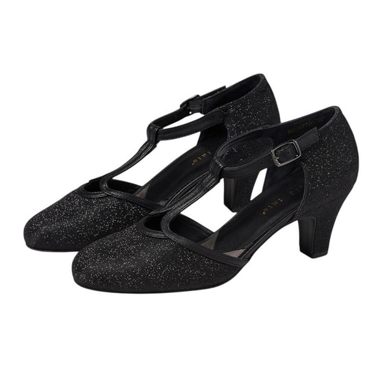 David Tate Womens Fantastic Heels 10 NARROW Black Glitter Fabric T-Strap NIB