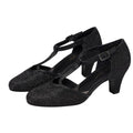 David Tate Womens Fantastic Heels 10 NARROW Black Glitter Fabric T-Strap NIB