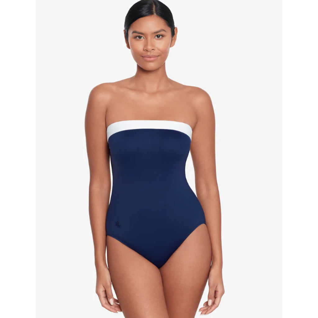 LAUREN RALPH LAUREN Bel Air Bandeau One Piece Swimsuit Size 4 Navy Blue NWT