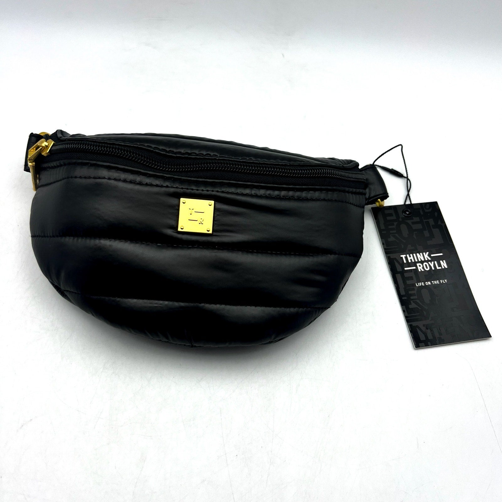 THINK ROYLN Women's Shining Star Crossbody Belt Bag Shiny Black NWT