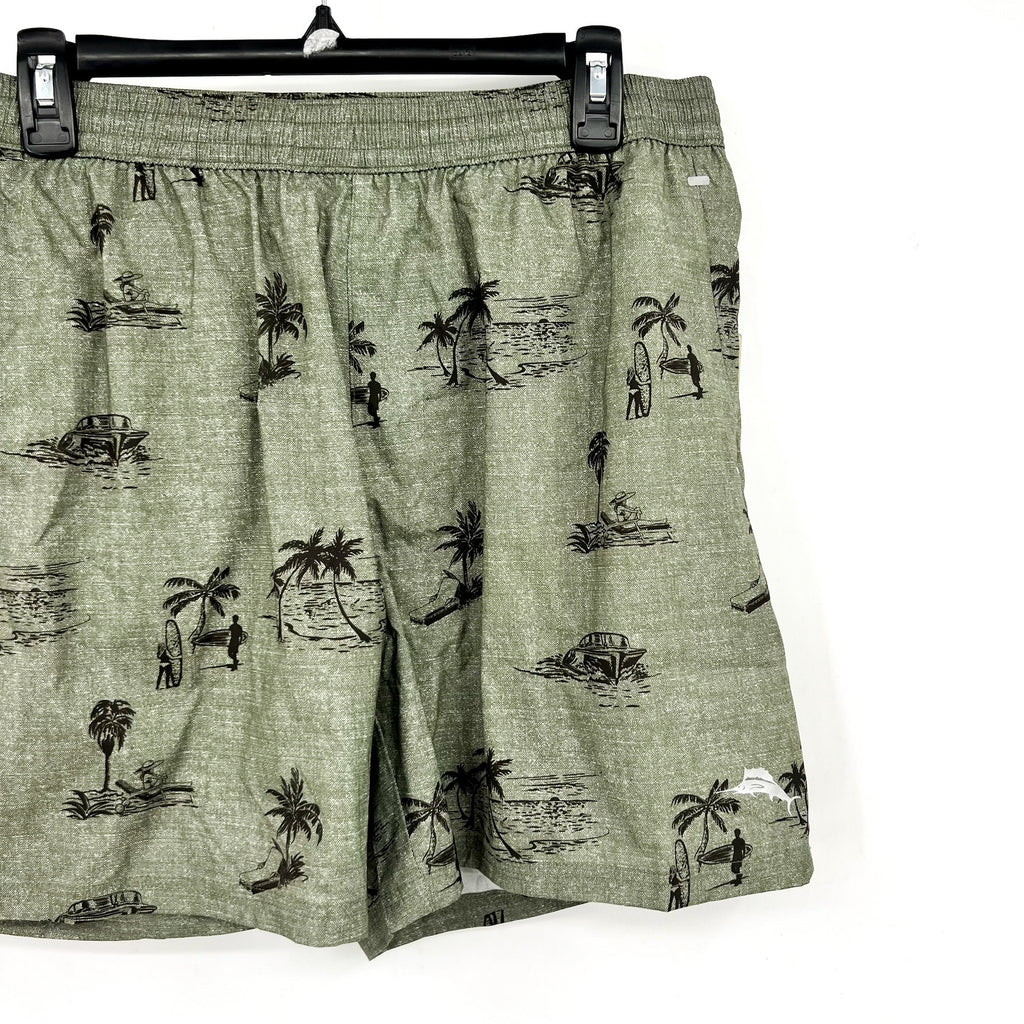 TOMMY BAHAMA Men’s Island Zone Hybrid Board Shorts Large Army Green 6-Inch NWT