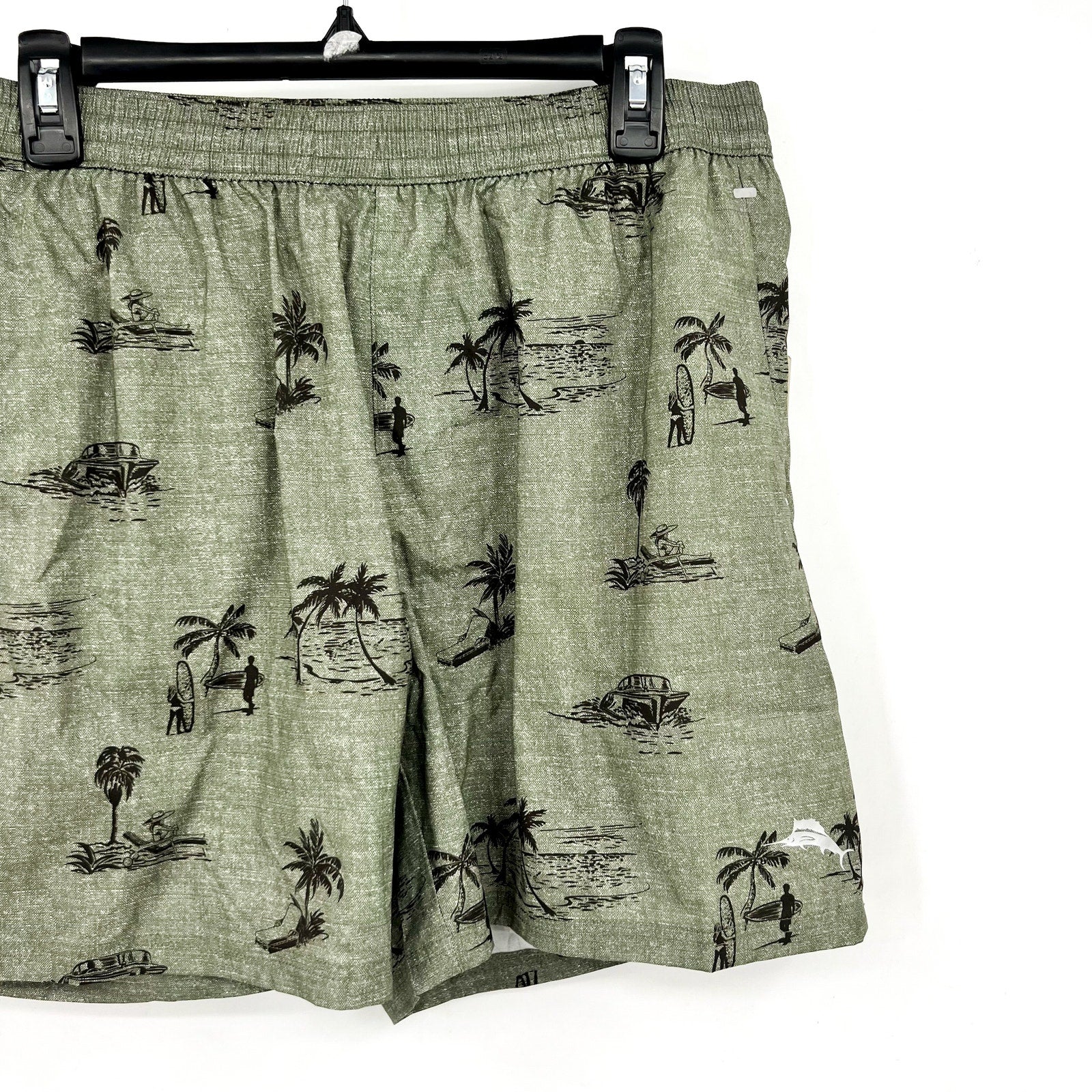 TOMMY BAHAMA Men’s Island Zone Hybrid Board Shorts Large Army Green 6-Inch NWT