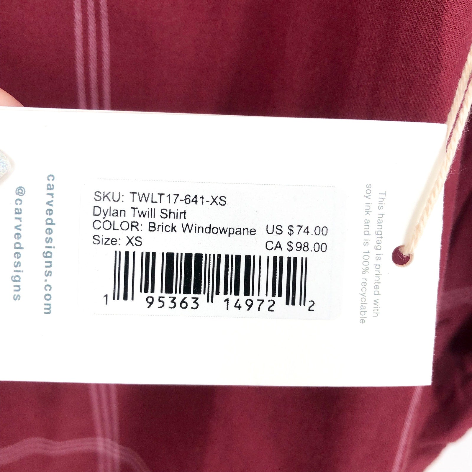 CARVE DESIGN Women's Dylan Twill Shirt XS Red Brick Windowpane V Neck NWT