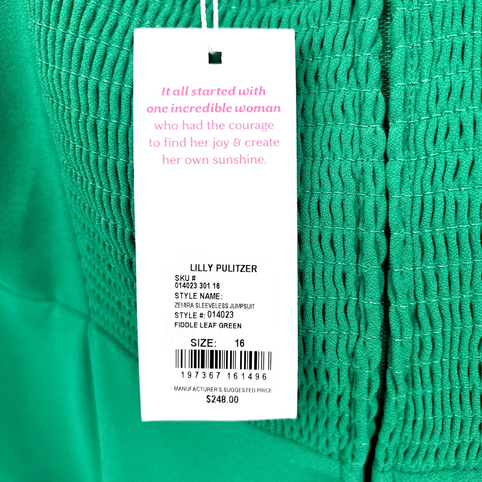 LILLY PULITZER Women's Zemira Sleeveless Jumpsuit Size 16 Green Fiddle Leaf NWT