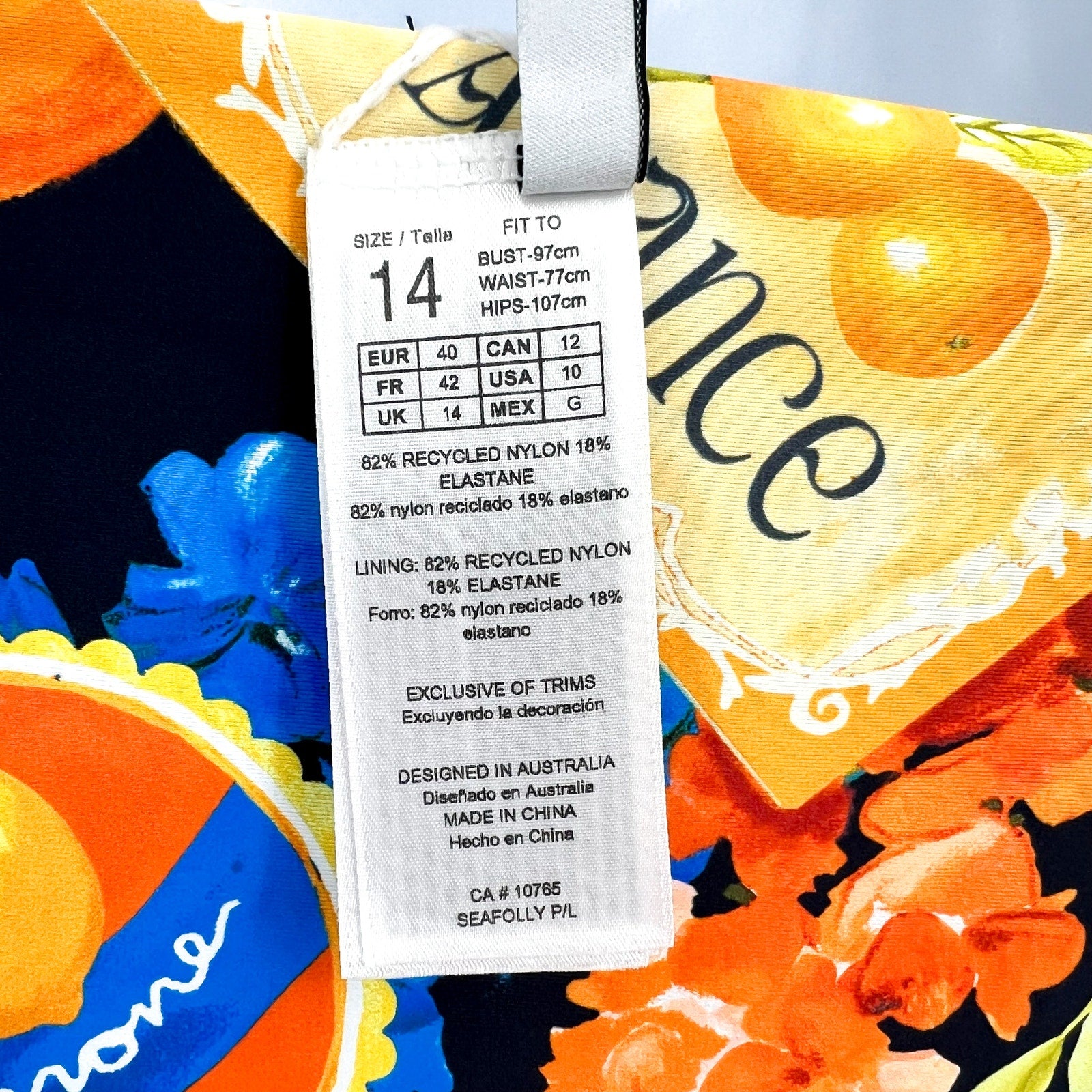 SEAFOLLY Women's Ciao Bella Hipster Bikini Pant Size 10 Blue Yellow Printed NWT